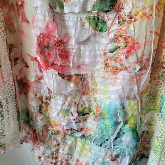 Cubism Small Ruffled Pastel Top Tiered Floral 3/4 sleeve texture crochet EUC - Picture 6 of 8